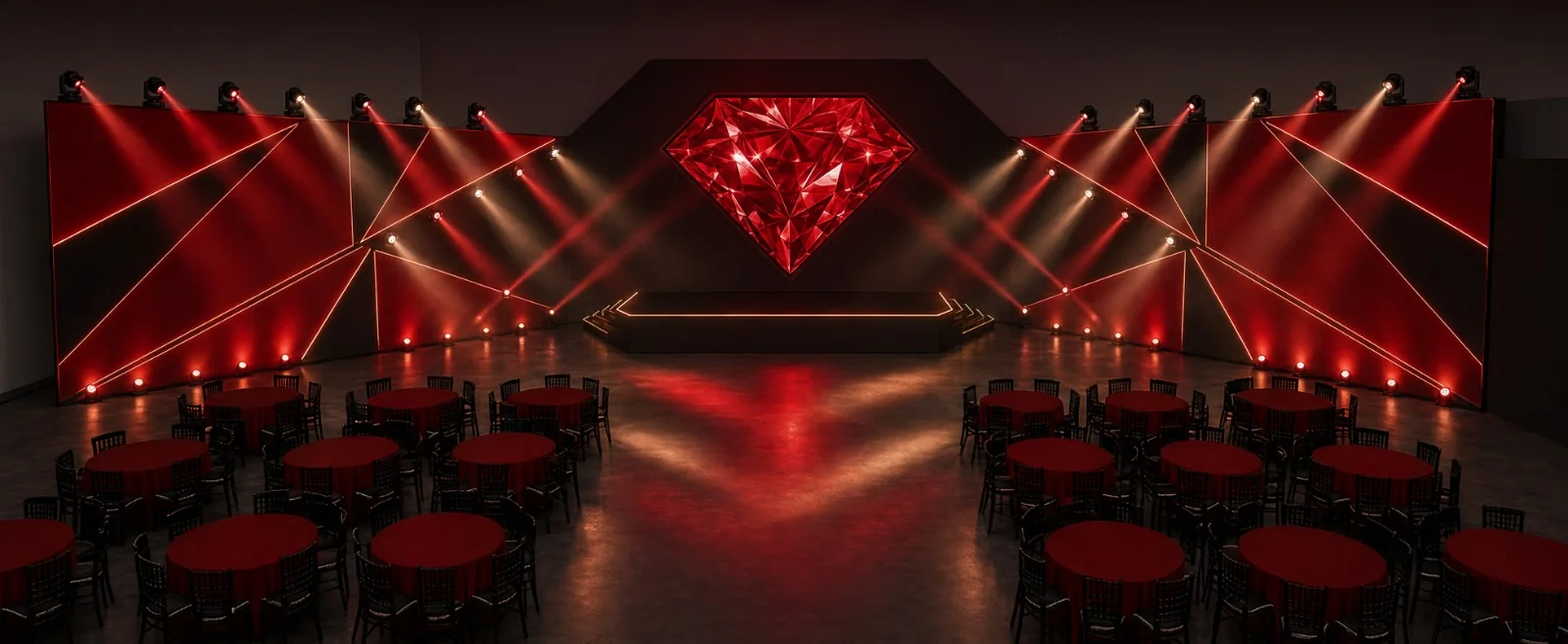 Cenário do Baile do Rubi preparado no Stillus Hall em Anápolis.