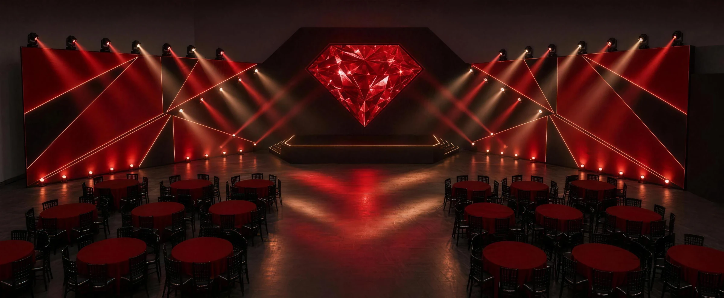 Cenário do Baile do Rubi preparado no Stillus Hall em Anápolis